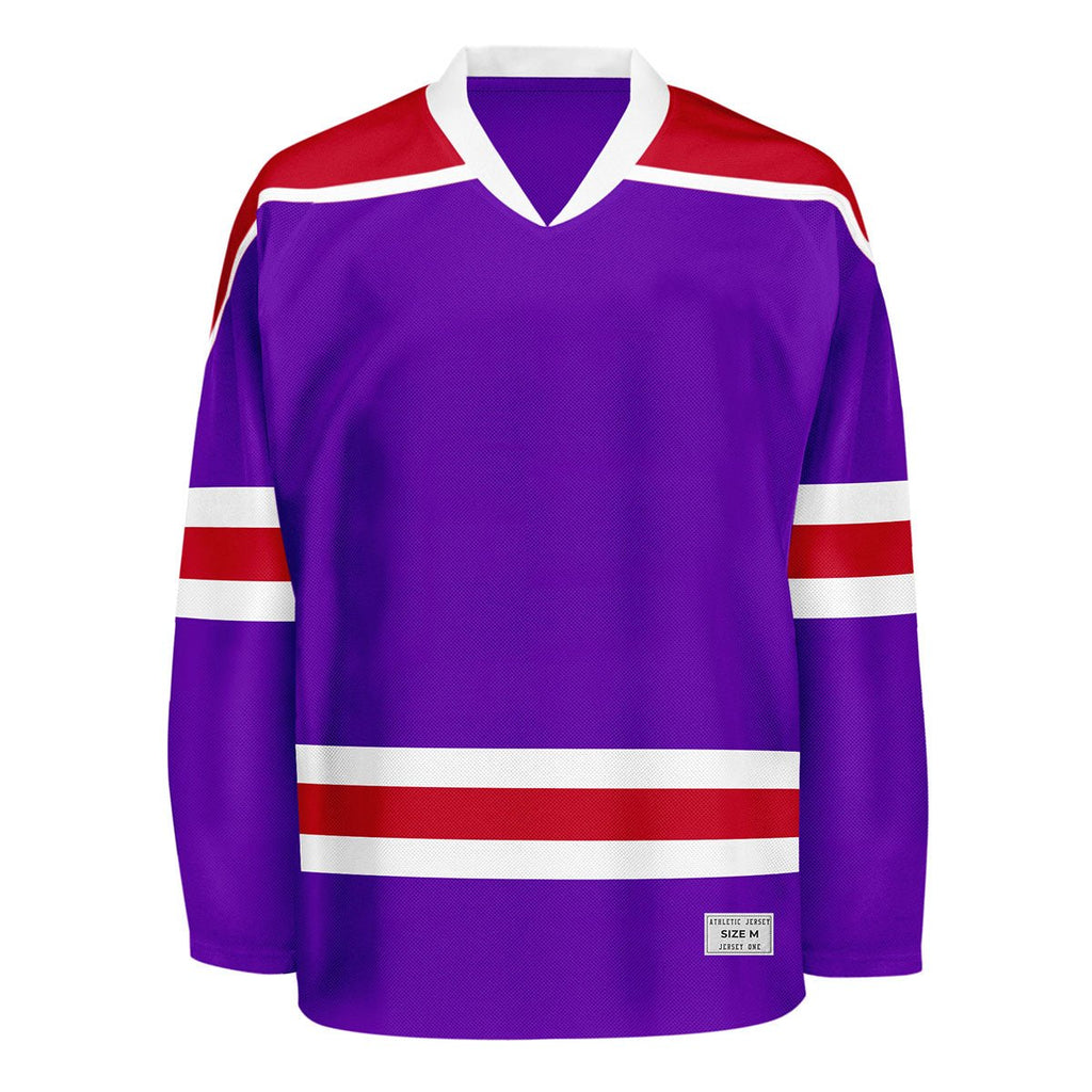 Blank Purple and red Hockey Jersey With Shoulder Yoke