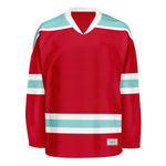 Blank Red and ice blue Hockey Jersey With Shoulder Yoke thumbnail