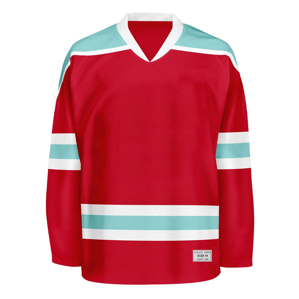 Blank Red and ice blue Hockey Jersey With Shoulder Yoke