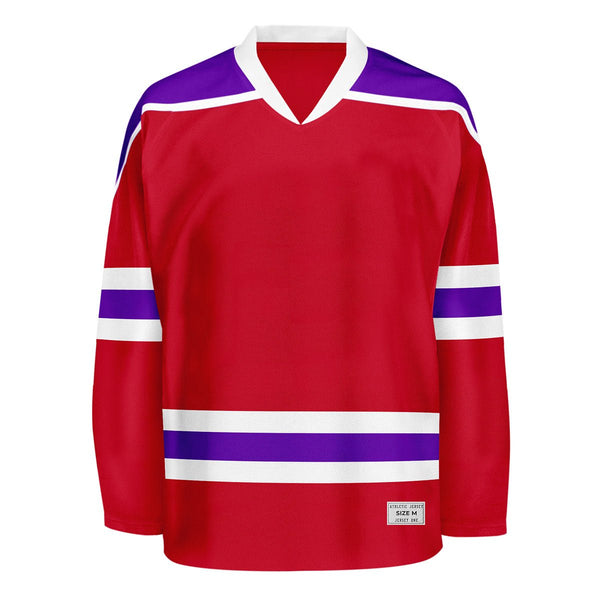 Blank Red and purple Hockey Jersey With Shoulder Yoke