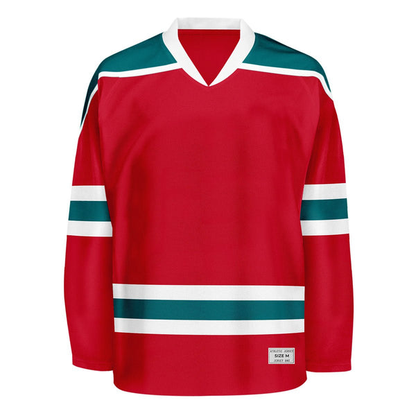 Blank Red and teal Hockey Jersey With Shoulder Yoke