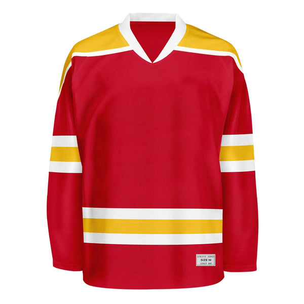 Blank Red and yellow Hockey Jersey With Shoulder Yoke