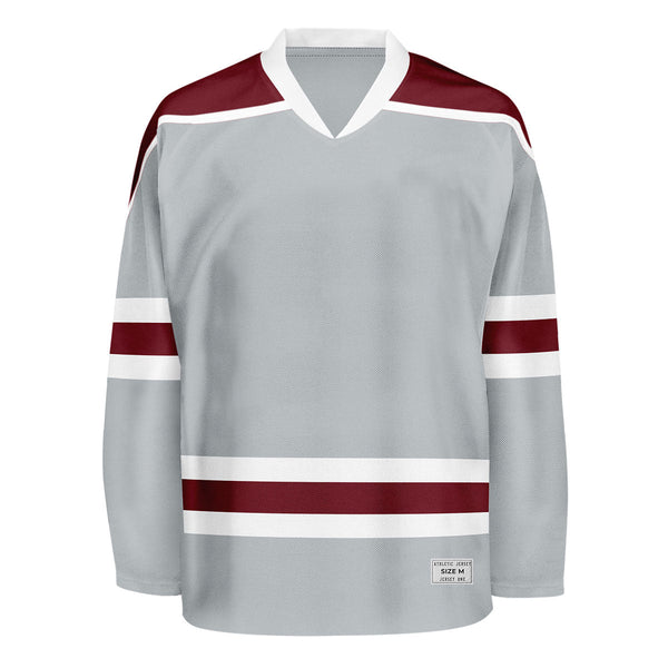 Blank Grey and wine red Hockey Jersey With Shoulder Yoke