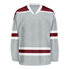 Blank Grey and wine red Hockey Jersey With Shoulder Yoke