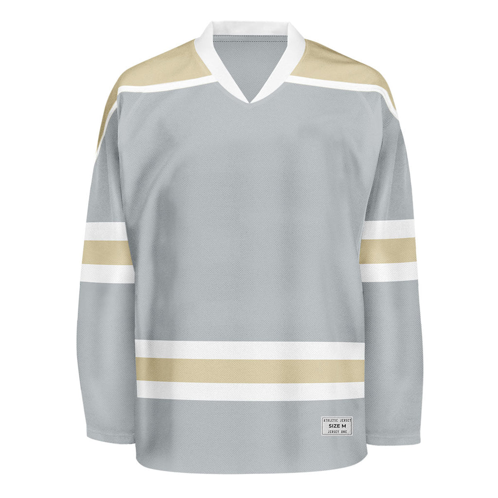 Blank Grey and desert sand Hockey Jersey With Shoulder Yoke