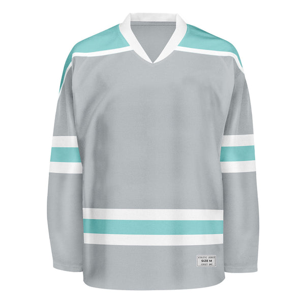 Blank Grey and ice blue Hockey Jersey With Shoulder Yoke