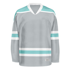 Blank Grey and ice blue Hockey Jersey With Shoulder Yoke
