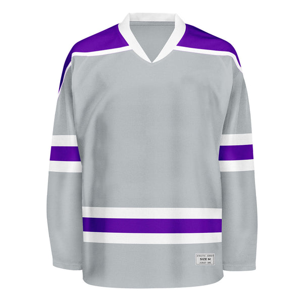 Blank Grey and purple Hockey Jersey With Shoulder Yoke