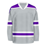Blank Grey and purple Hockey Jersey With Shoulder Yoke thumbnail