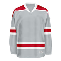 Blank Grey and red Hockey Jersey With Shoulder Yoke thumbnail