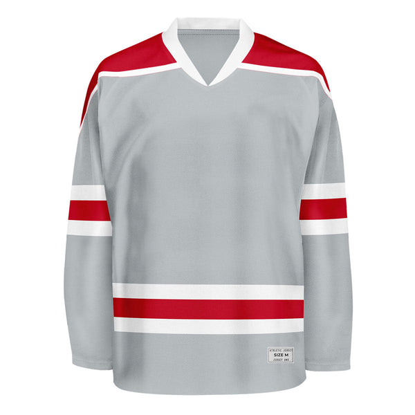 Blank Grey and red Hockey Jersey With Shoulder Yoke