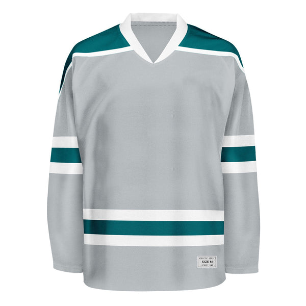 Blank Grey and teal Hockey Jersey With Shoulder Yoke