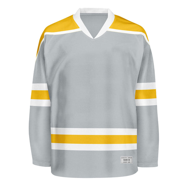 Blank Grey and yellow Hockey Jersey With Shoulder Yoke