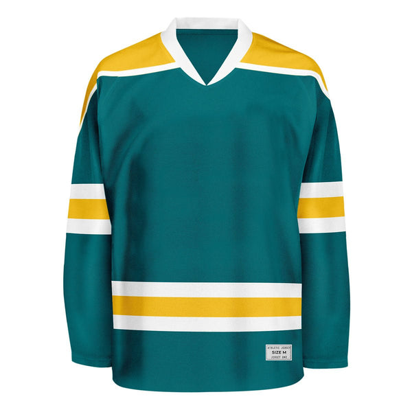 Blank Teal and yellow Hockey Jersey With Shoulder Yoke