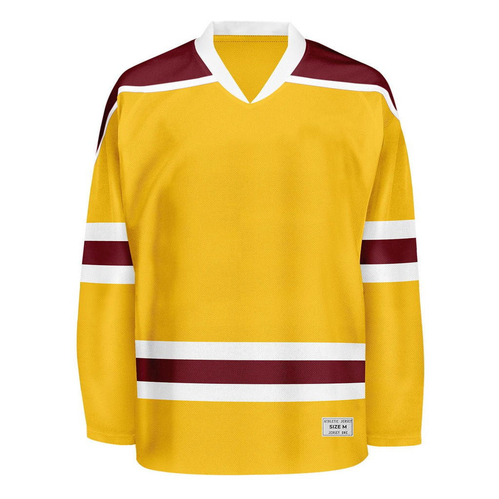 Blank Yellow and wine red Hockey Jersey With Shoulder Yoke