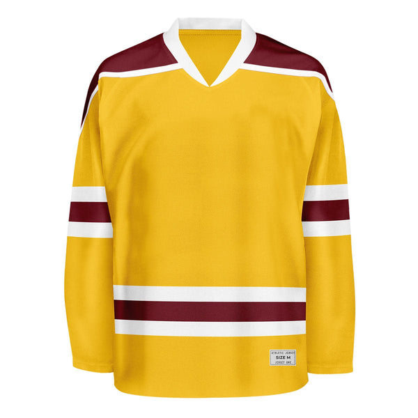 Blank Yellow and wine red Hockey Jersey With Shoulder Yoke