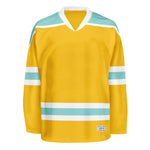 Blank Yellow and ice blue Hockey Jersey With Shoulder Yoke thumbnail