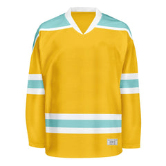 Blank Yellow and ice blue Hockey Jersey With Shoulder Yoke