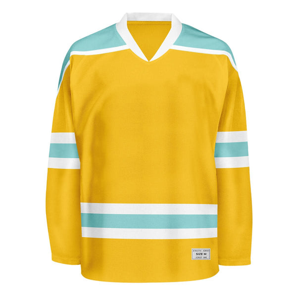 Blank Yellow and ice blue Hockey Jersey With Shoulder Yoke