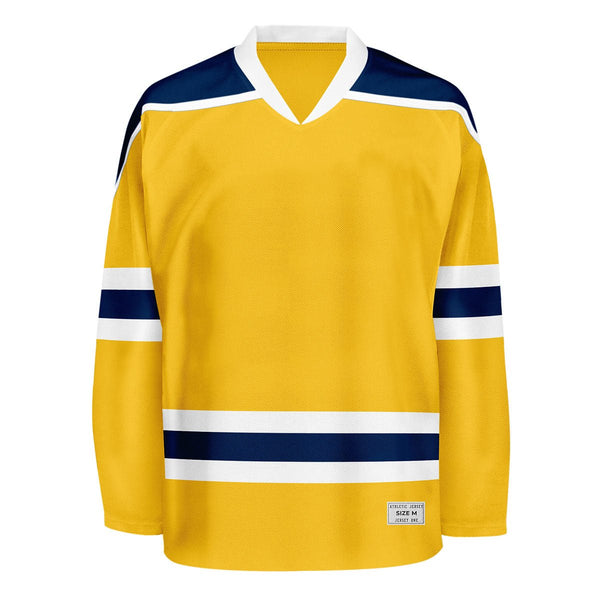 Blank Yellow and navy Hockey Jersey With Shoulder Yoke