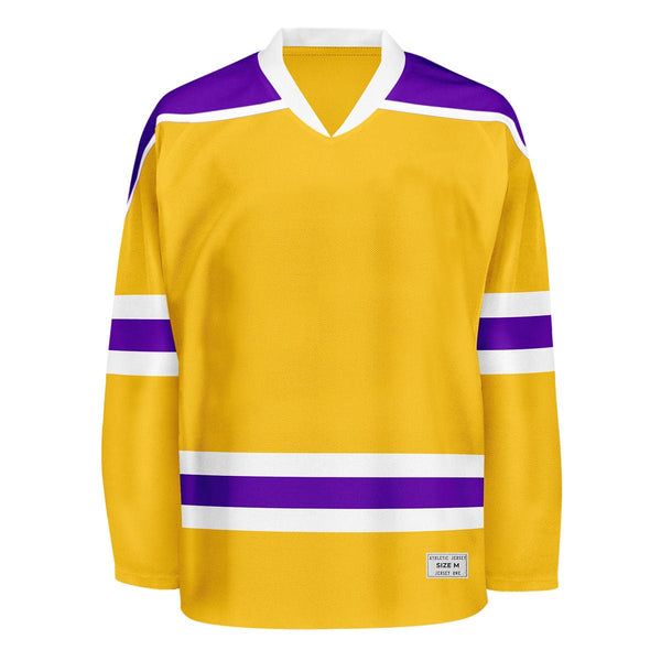 Blank Yellow and purple Hockey Jersey With Shoulder Yoke