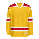 Blank Yellow and red Hockey Jersey With Shoulder Yoke thumbnail