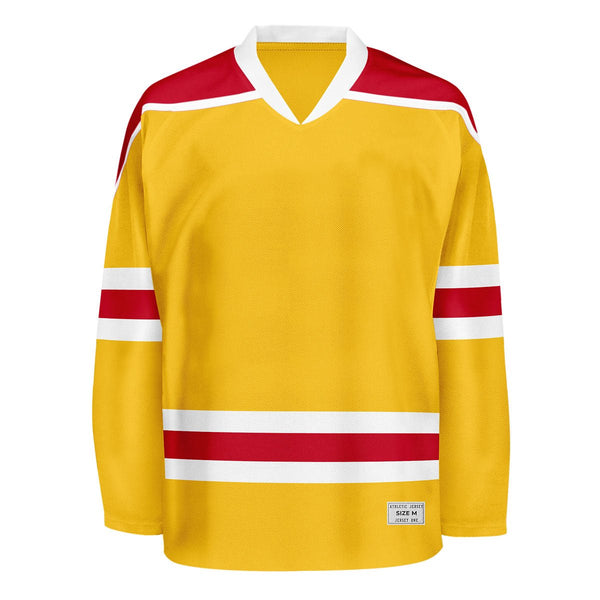 Blank Yellow and red Hockey Jersey With Shoulder Yoke