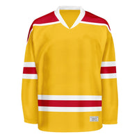 Blank Yellow and red Hockey Jersey With Shoulder Yoke thumbnail