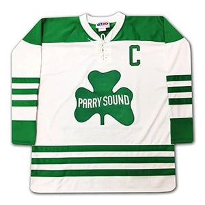 Men's Bobby Orr Parry Sound Shamrocks Hockey Jersey in white and green