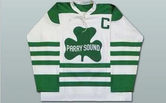 front of Men's Bobby Orr Parry Sound Shamrocks Hockey Jersey