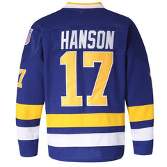Hanson Brothers #17 Charlestown Chiefs Blue Jersey - Back View Stitched