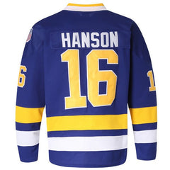 Hanson Brothers #16 Charlestown Chiefs Blue Jersey - Back View Stitched