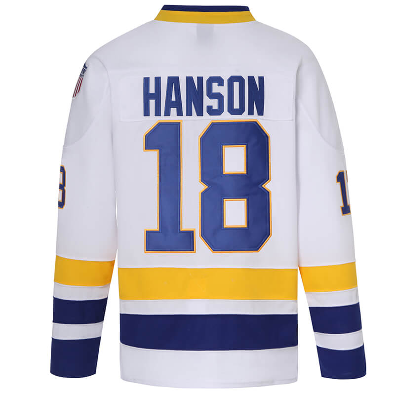 Hanson Brothers #18 Charlestown Chiefs White Home Jersey - Back View Stitched