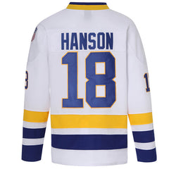 Hanson Brothers #18 Charlestown Chiefs White Home Jersey - Back View Stitched