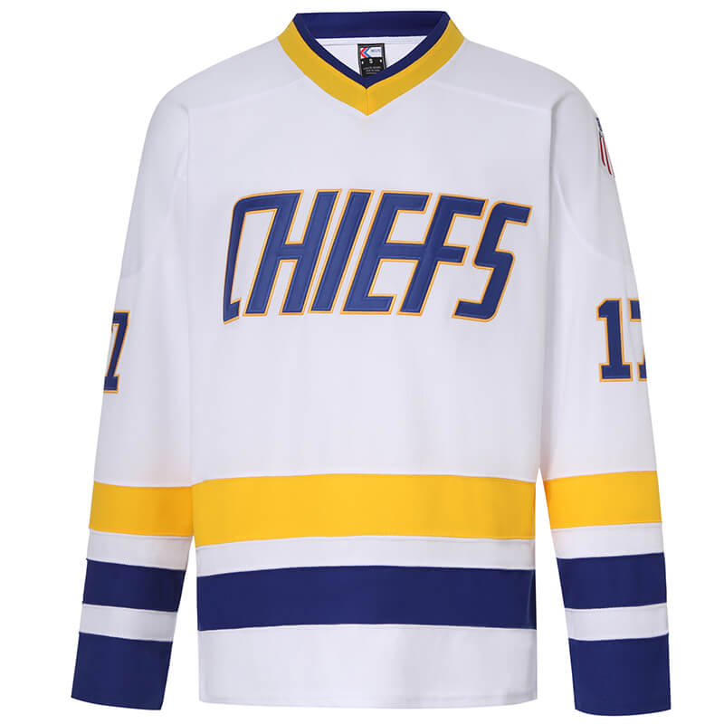 Hanson Brothers #17 Charlestown Chiefs White Home Hockey Jersey - Front View
