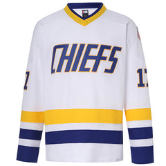 Hanson Brothers #17 Charlestown Chiefs White Home Hockey Jersey - Front View