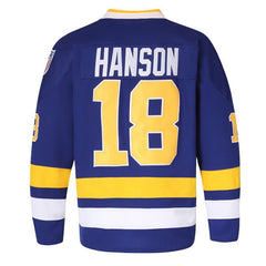 Hanson Brothers #18 Charlestown Chiefs Blue Jersey - Back View Stitched