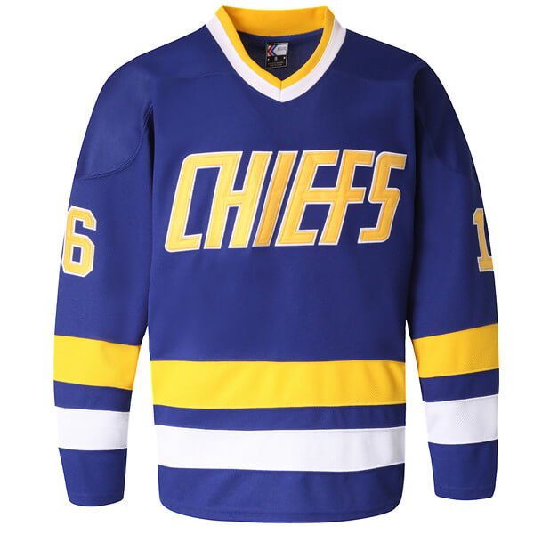 Hanson Brothers #16 Charlestown Chiefs Blue Away Hockey Jersey - Front View