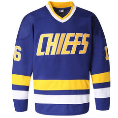 Hanson Brothers #16 Charlestown Chiefs Blue Away Hockey Jersey - Front View