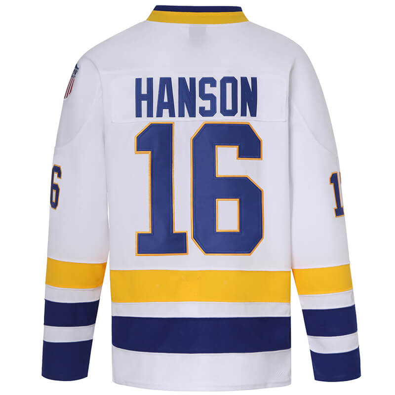 Hanson Brothers #16 Charlestown Chiefs White Home Jersey - Back View Stitched