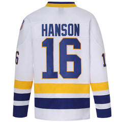 Hanson Brothers #16 Charlestown Chiefs White Home Jersey - Back View Stitched