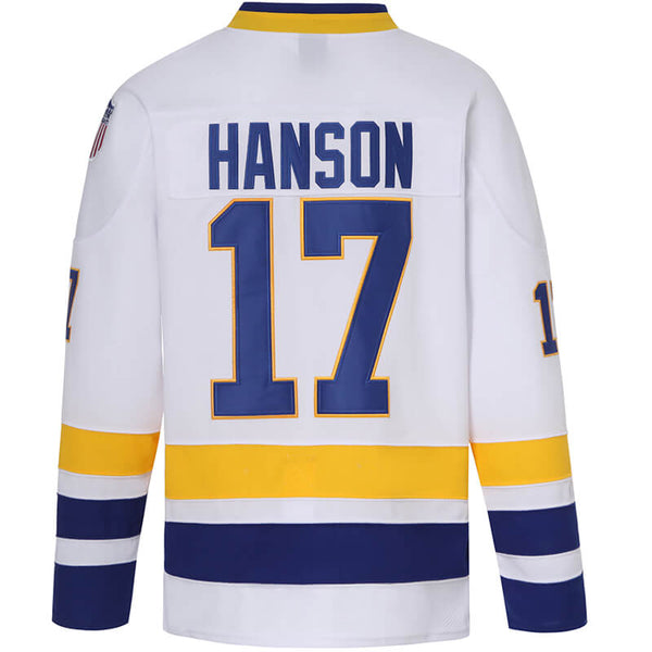 Movie Hanson Brothers Charlestown Chiefs 18 Jack Hanson White Hockey  Throwback Jersey