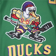 Detailed Close-up of Mighty Ducks Embroidered Duck Mask Logo Crest
