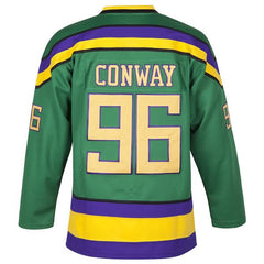 Charlie Conway #96 Mighty Ducks D1 Green Jersey - Back View with Stitched Name and Numbers