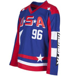 mens charlie conway #96 mighty ducks D2 usa movie hockey jersey 3/4 view thumbnail