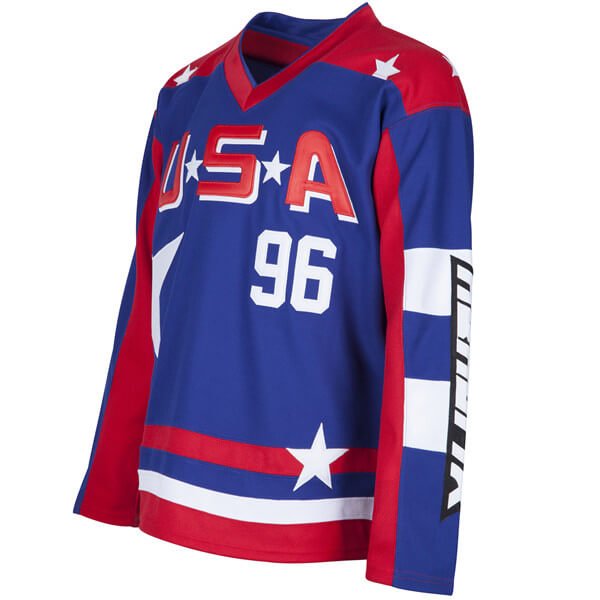 mens charlie conway #96 mighty ducks D2 usa movie hockey jersey 3/4 view