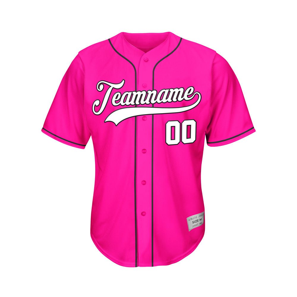 Custom Deep Pink Button Down Hipster Baseball Jersey