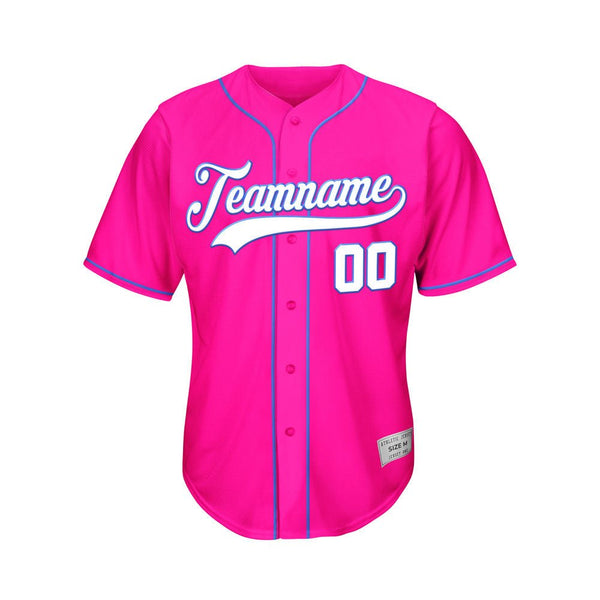 Custom Deep Pink Button Down Hipster Baseball Jersey