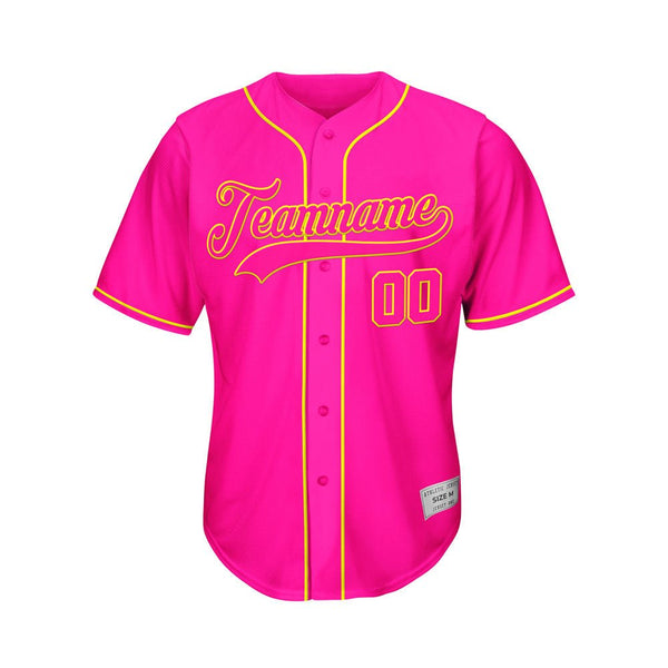 Custom Deep Pink Button Down Hipster Baseball Jersey