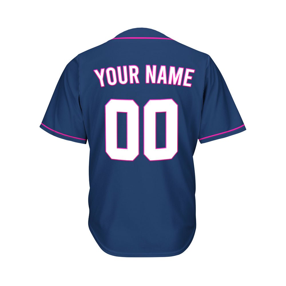 Custom Navy Button Down Hipster Baseball Jersey